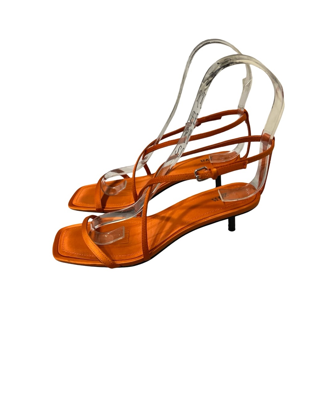 Zara Orange Strappy Kitten Heel Sandals 37 6.5